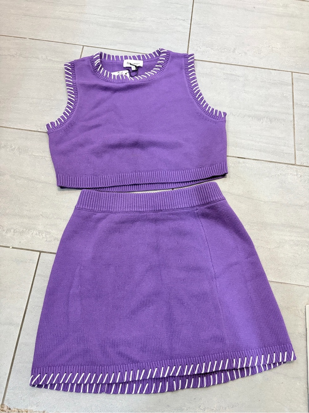 NWT Day + Moon Women’s Small Purple Knit Crop Tank & Skirt Set; LSU gameday - Picture 1 of 2